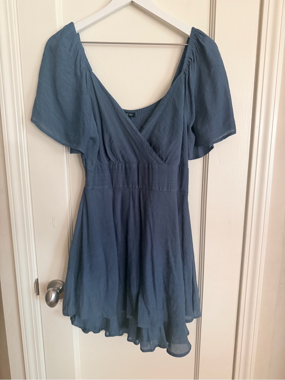 Blue Flutter Sleeve Mini Dress